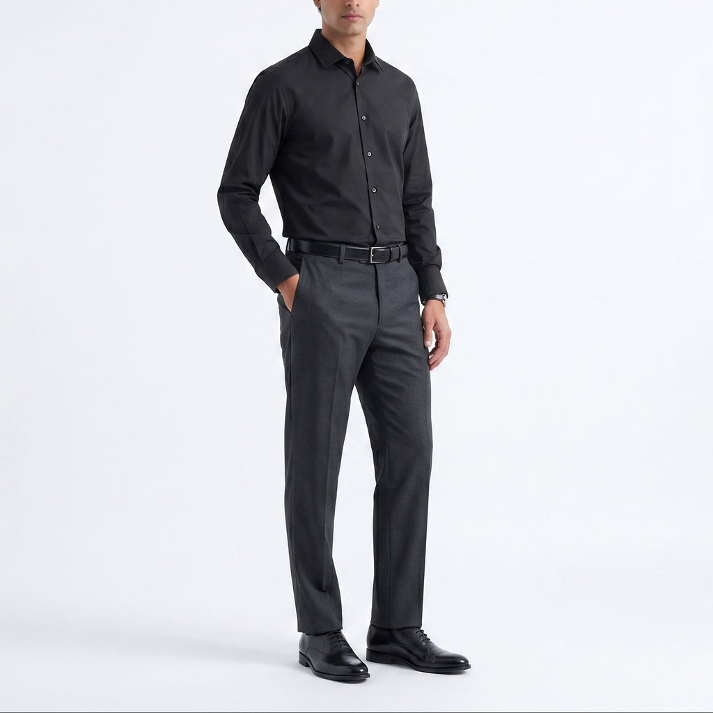 Cedar Wood State Slim Fit Long Sleeve Shirt — Jet Black