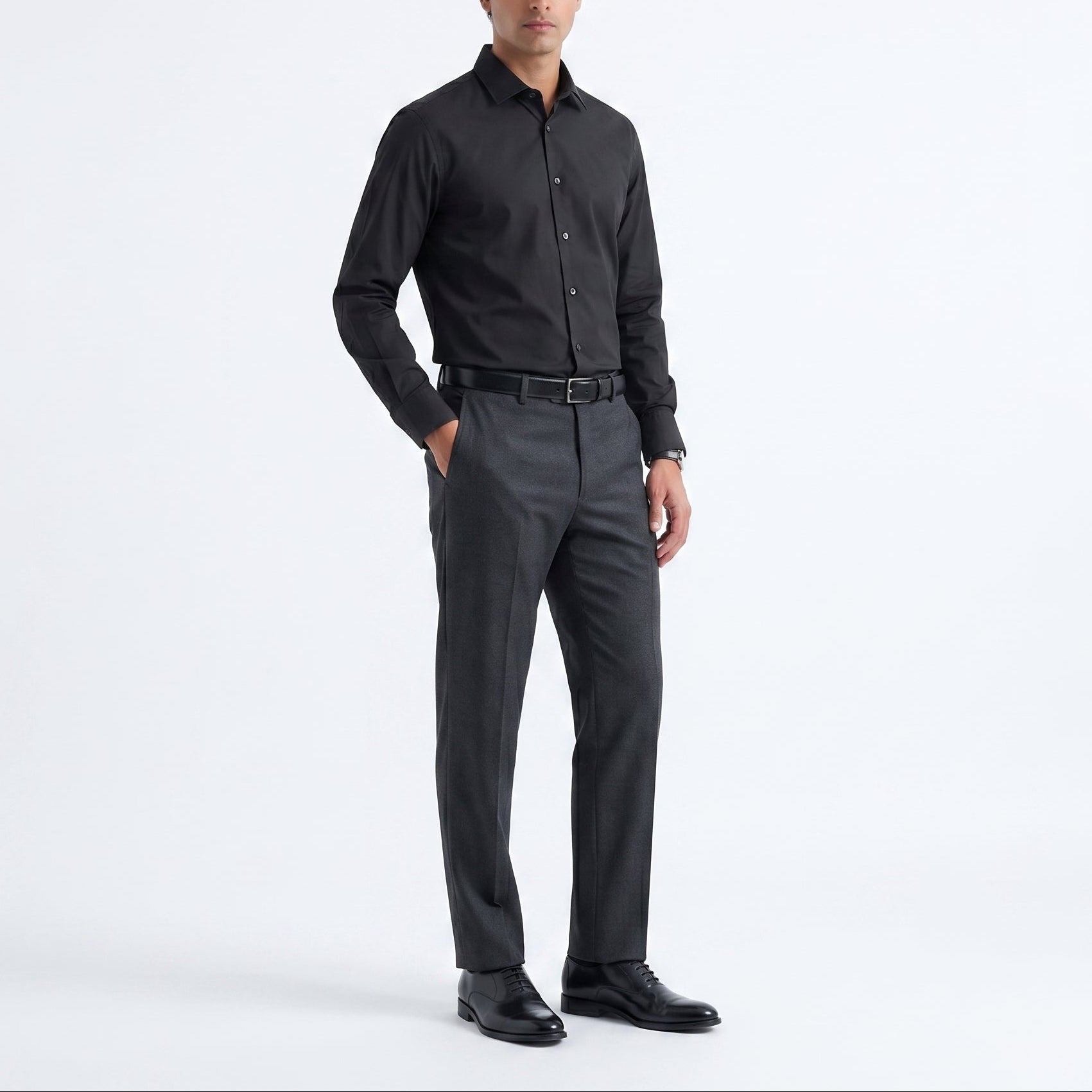 Cedar Wood State Slim Fit Long Sleeve Shirt — Jet Black