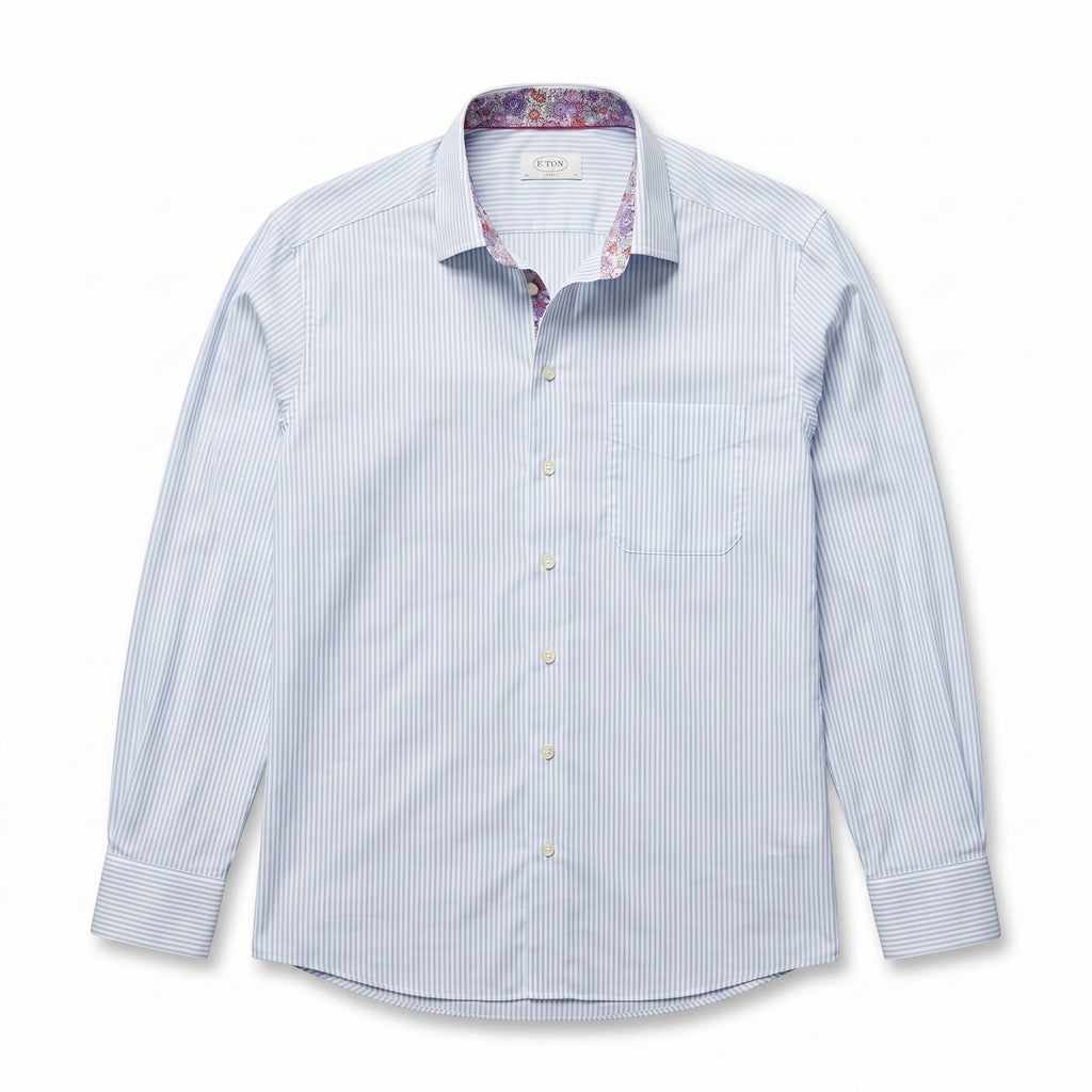Eton Sweden Blue Striped Floral Lining Shirt