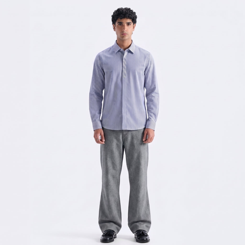 Dunnes Stores Men's Blue Striped Stretch Shirt