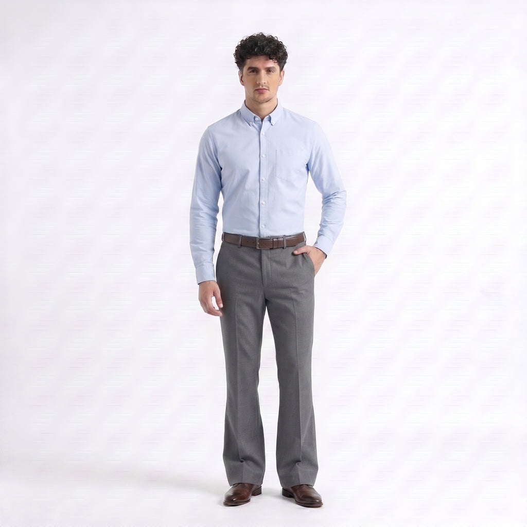 River Island Oxford Long Sleeve Shirt — Sky Blue