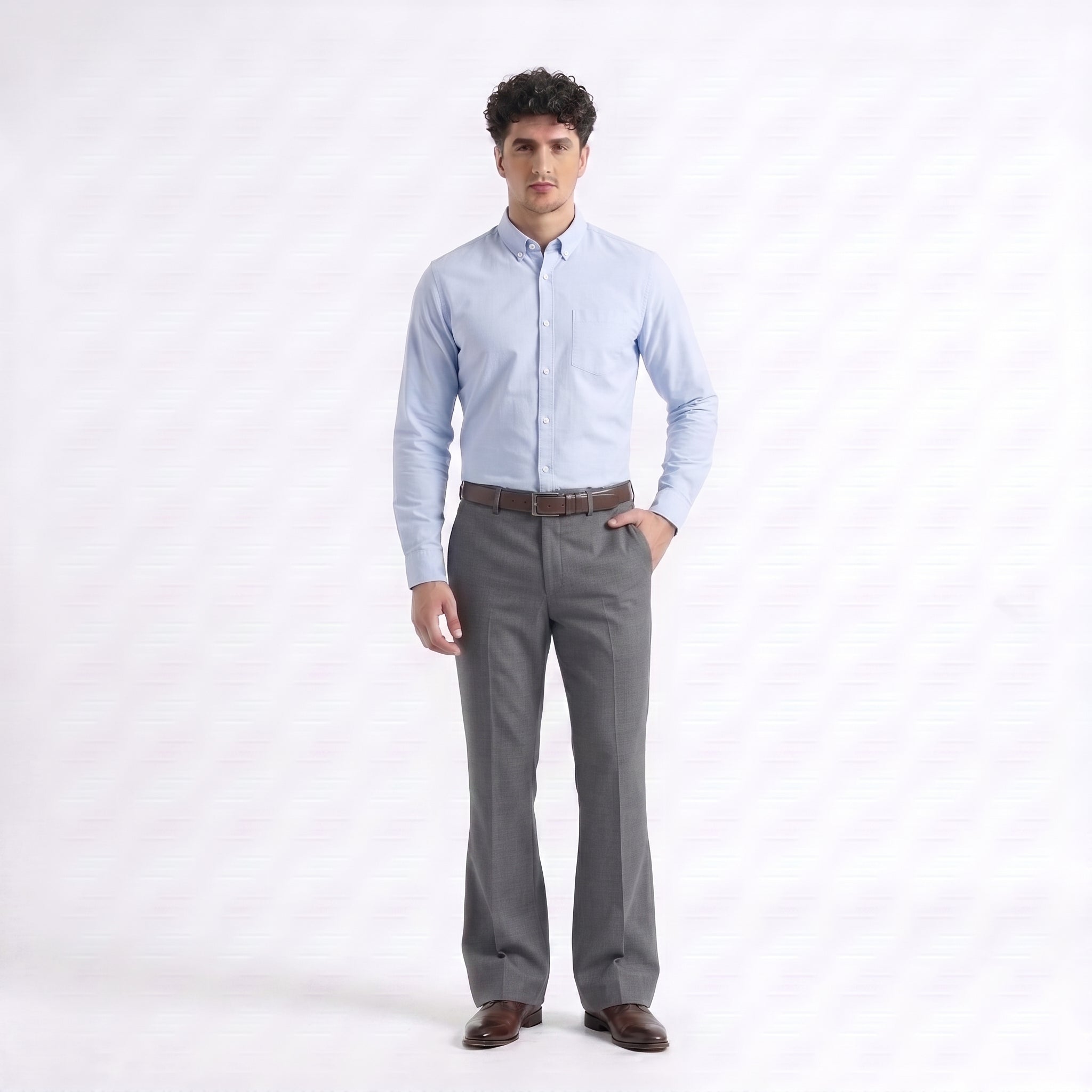 River Island Oxford Long Sleeve Shirt — Sky Blue