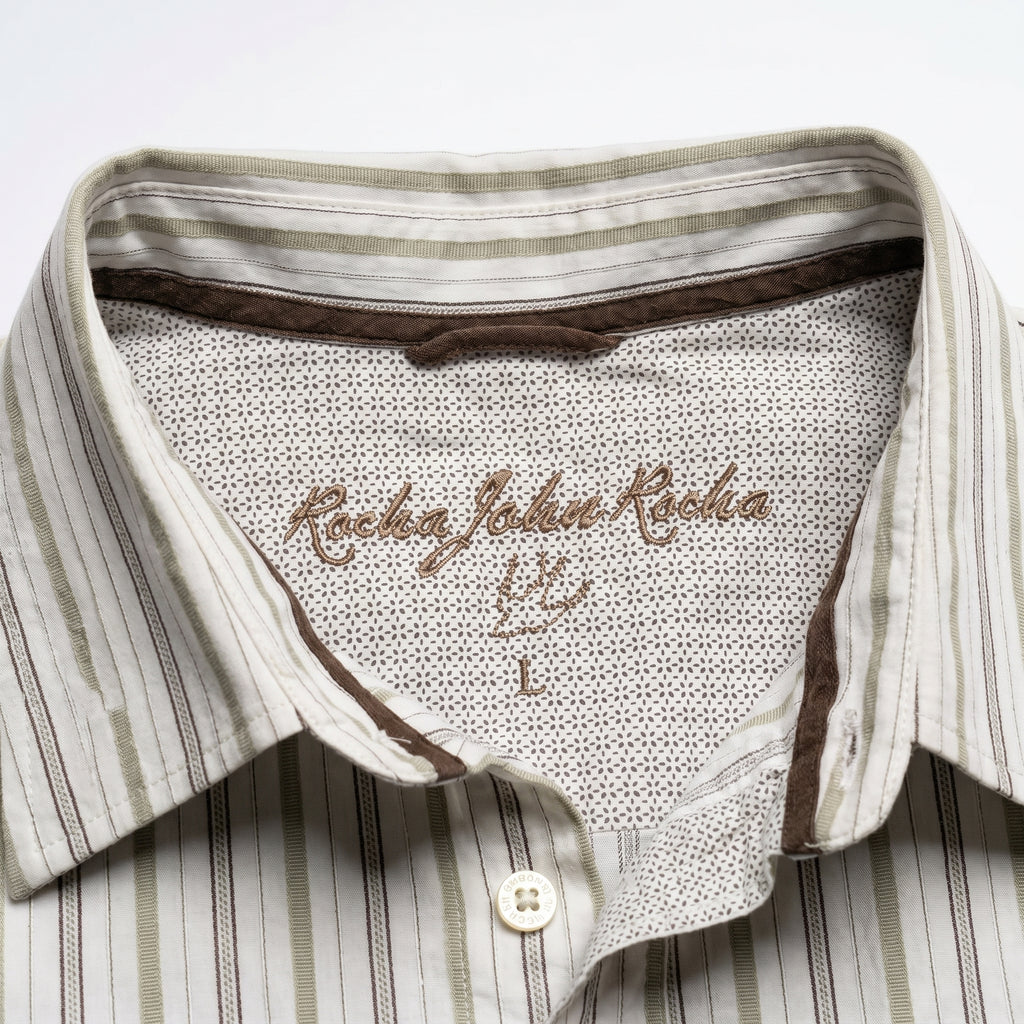 Rocha John Rocha Earth-Tone Multi-Stripe Shirt