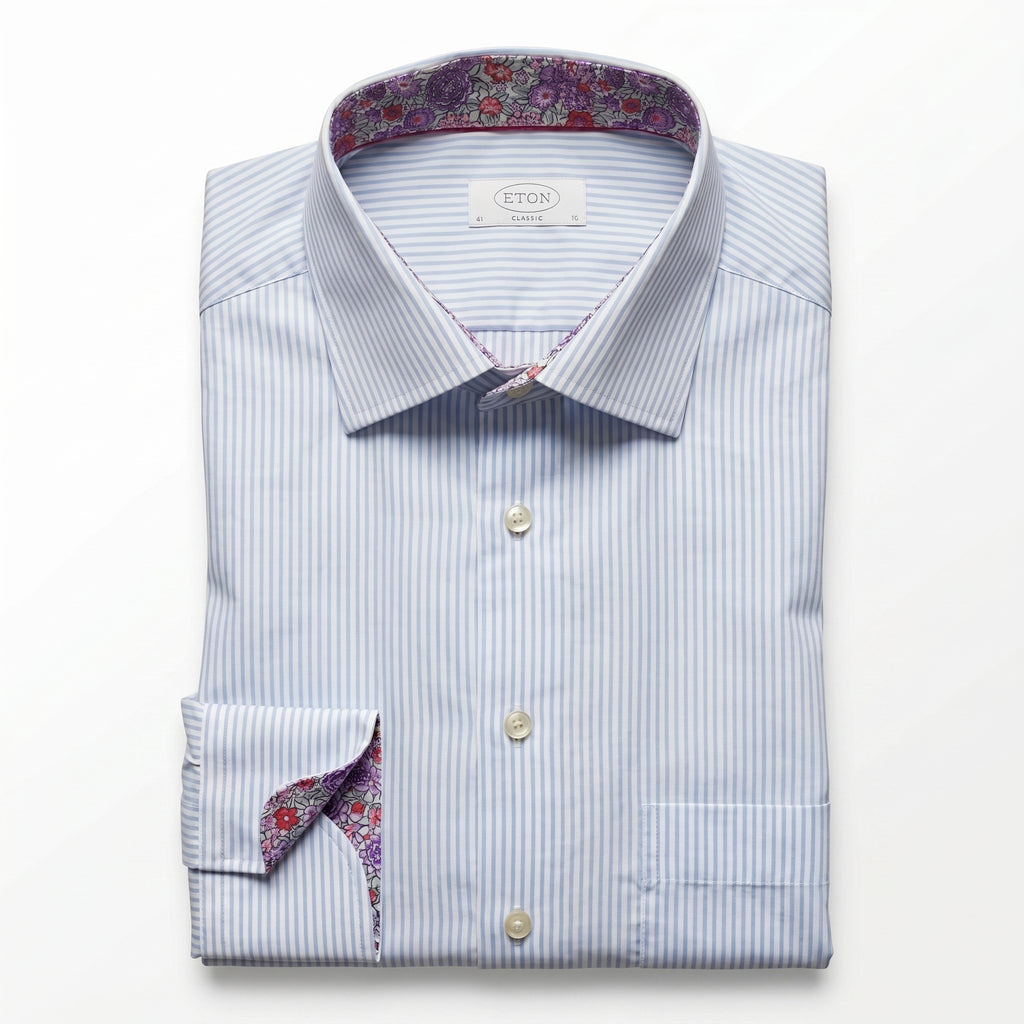 Eton Sweden Blue Striped Floral Lining Shirt