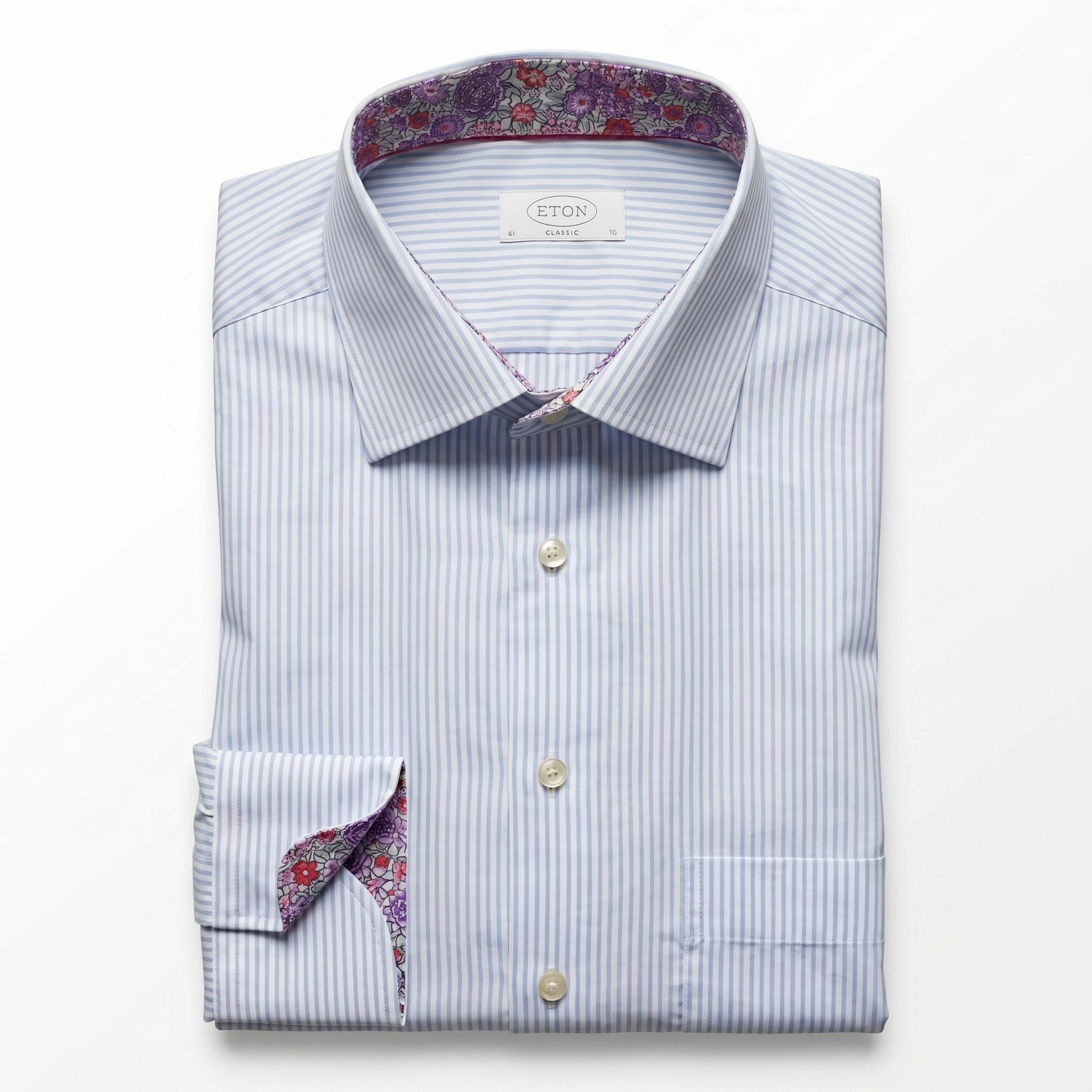 Eton Sweden Blue Striped Floral Lining Shirt