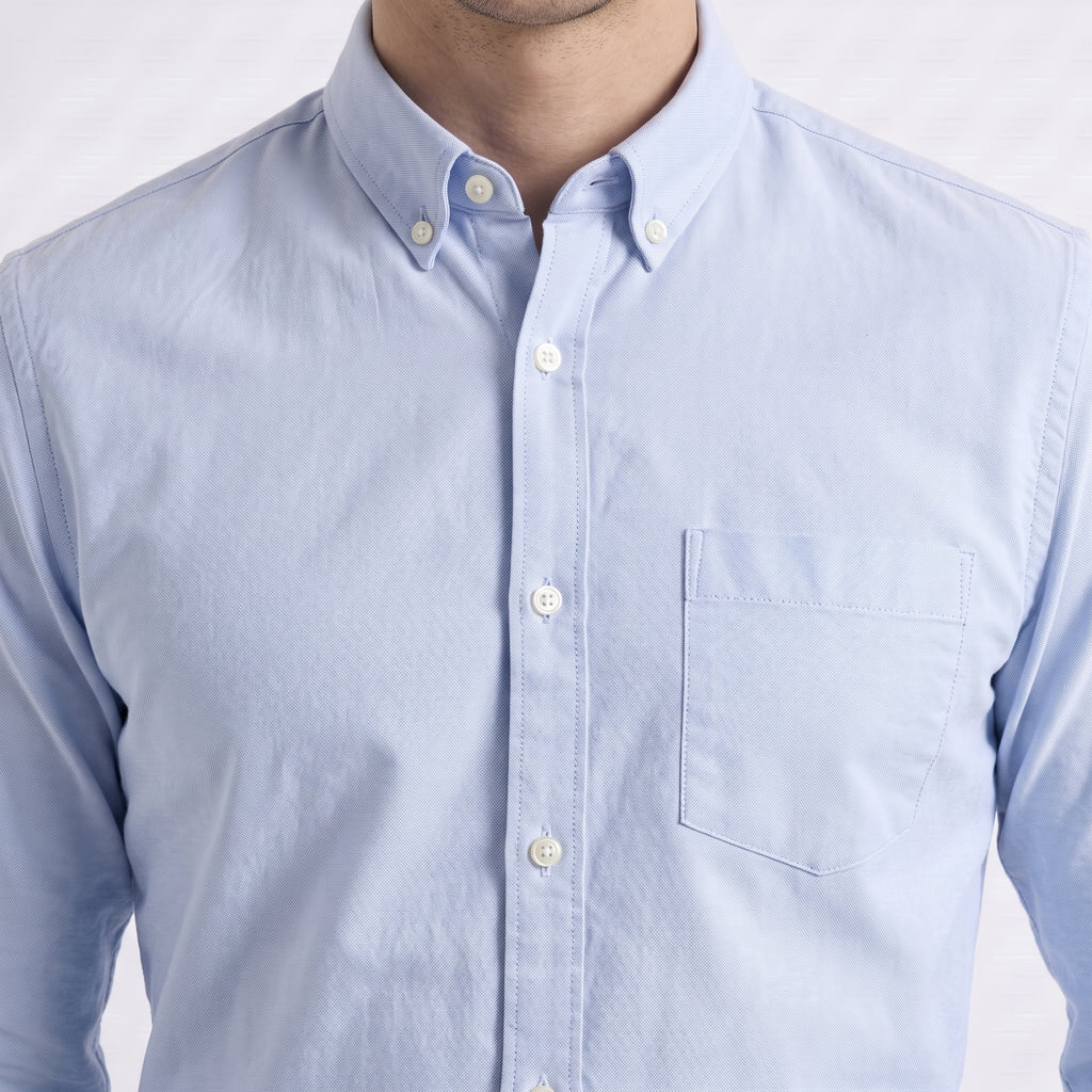 River Island Oxford Long Sleeve Shirt — Sky Blue