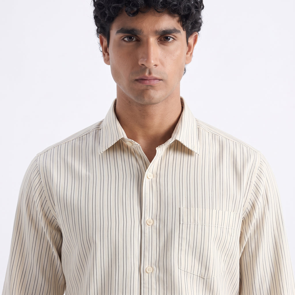 Pierre Cardin Cream Striped Casual Shirt