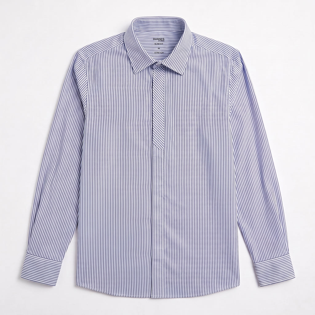 Dunnes Stores Men's Blue Striped Stretch Shirt