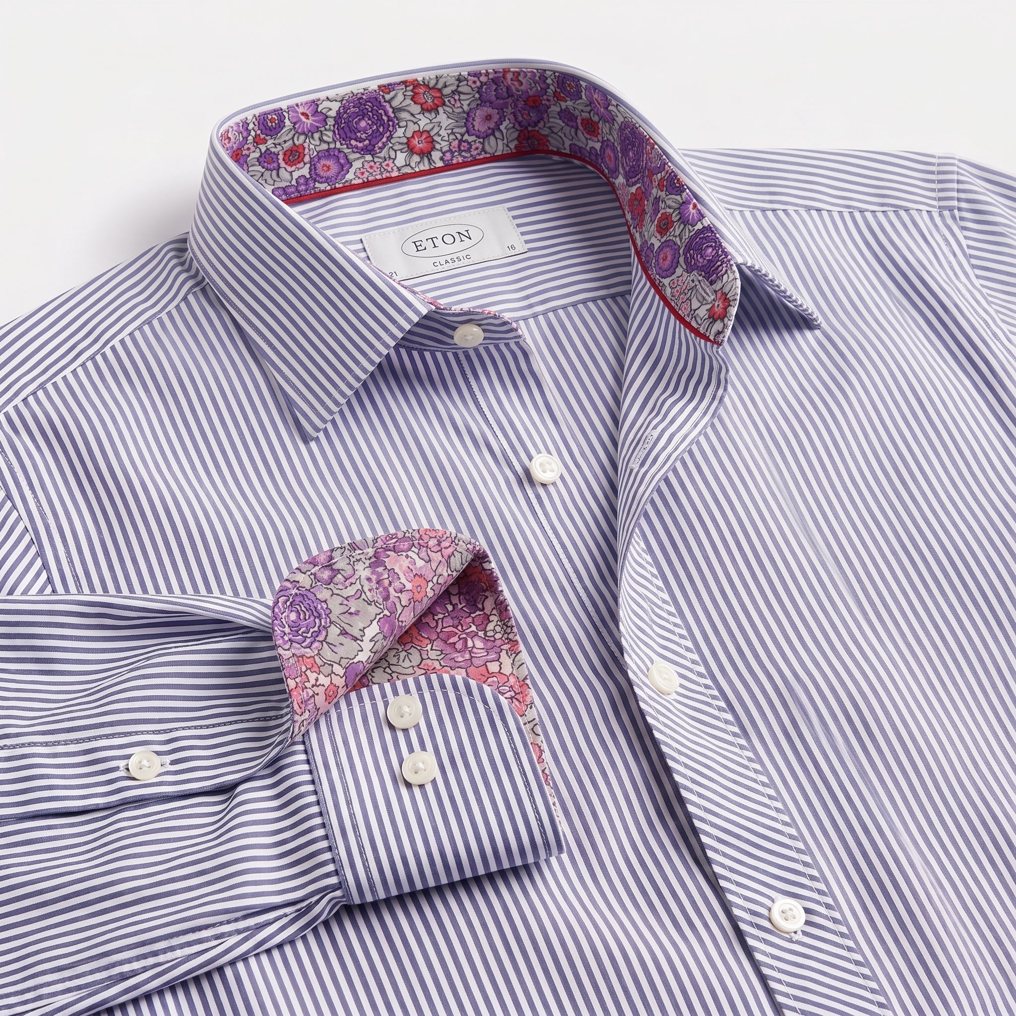 Eton Sweden Blue Striped Floral Lining Shirt