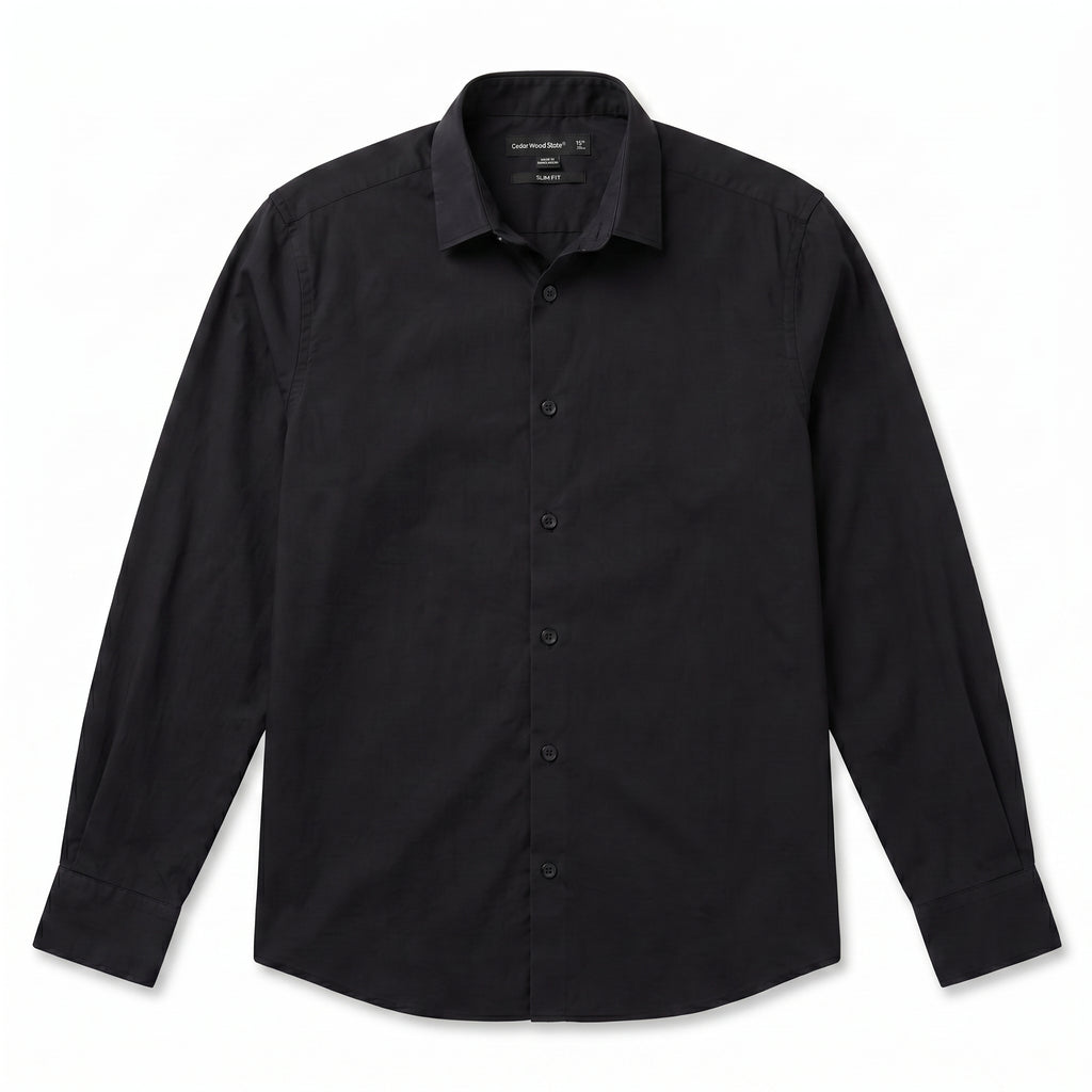 Cedar Wood State Slim Fit Long Sleeve Shirt — Jet Black