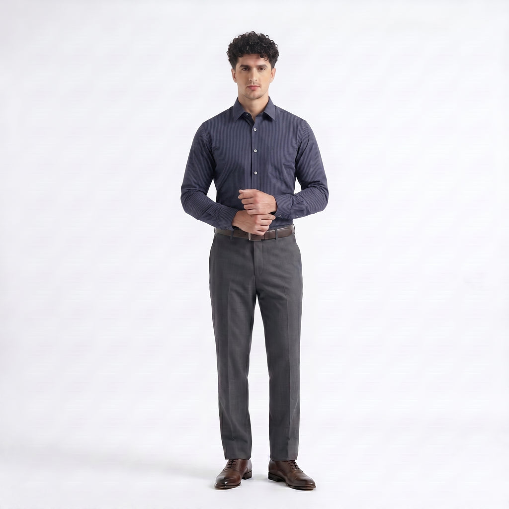Marks & Spencer Long Sleeve Shirt — Navy Pinstripe