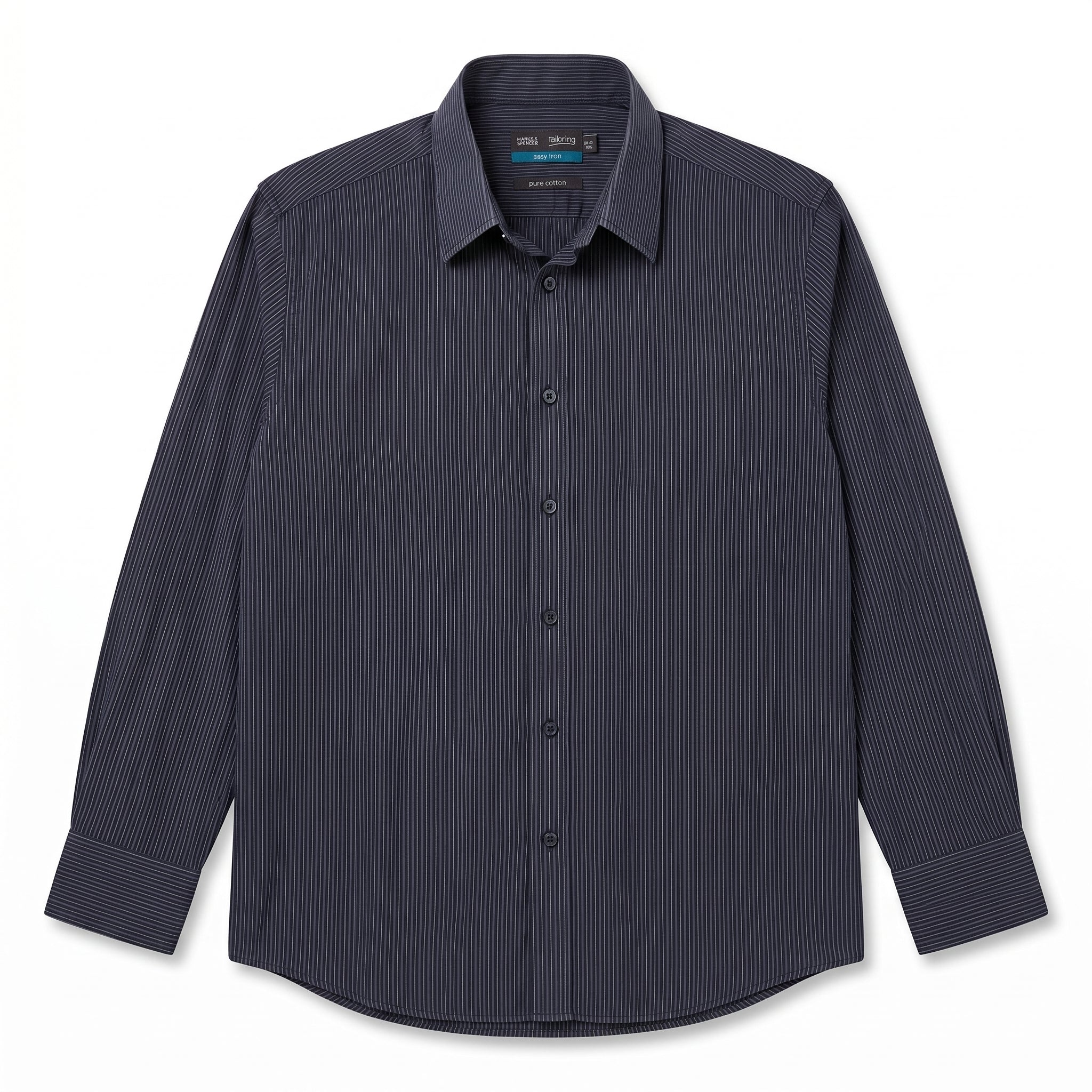 Marks & Spencer Long Sleeve Shirt — Navy Pinstripe