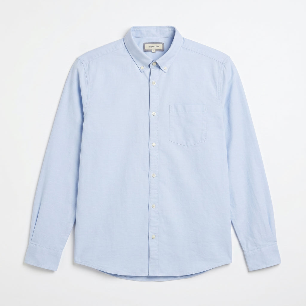 River Island Oxford Long Sleeve Shirt — Sky Blue