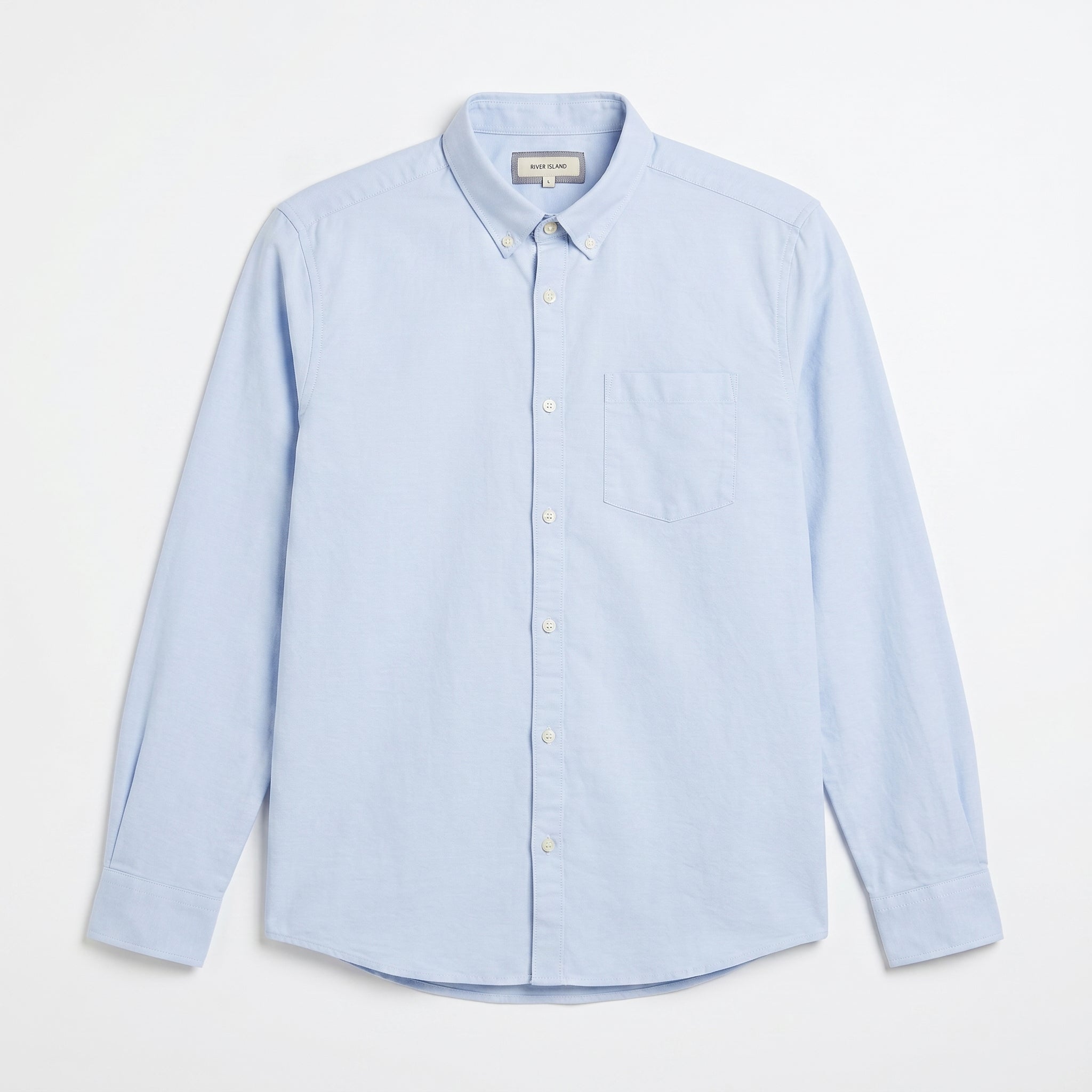 River Island Oxford Long Sleeve Shirt — Sky Blue