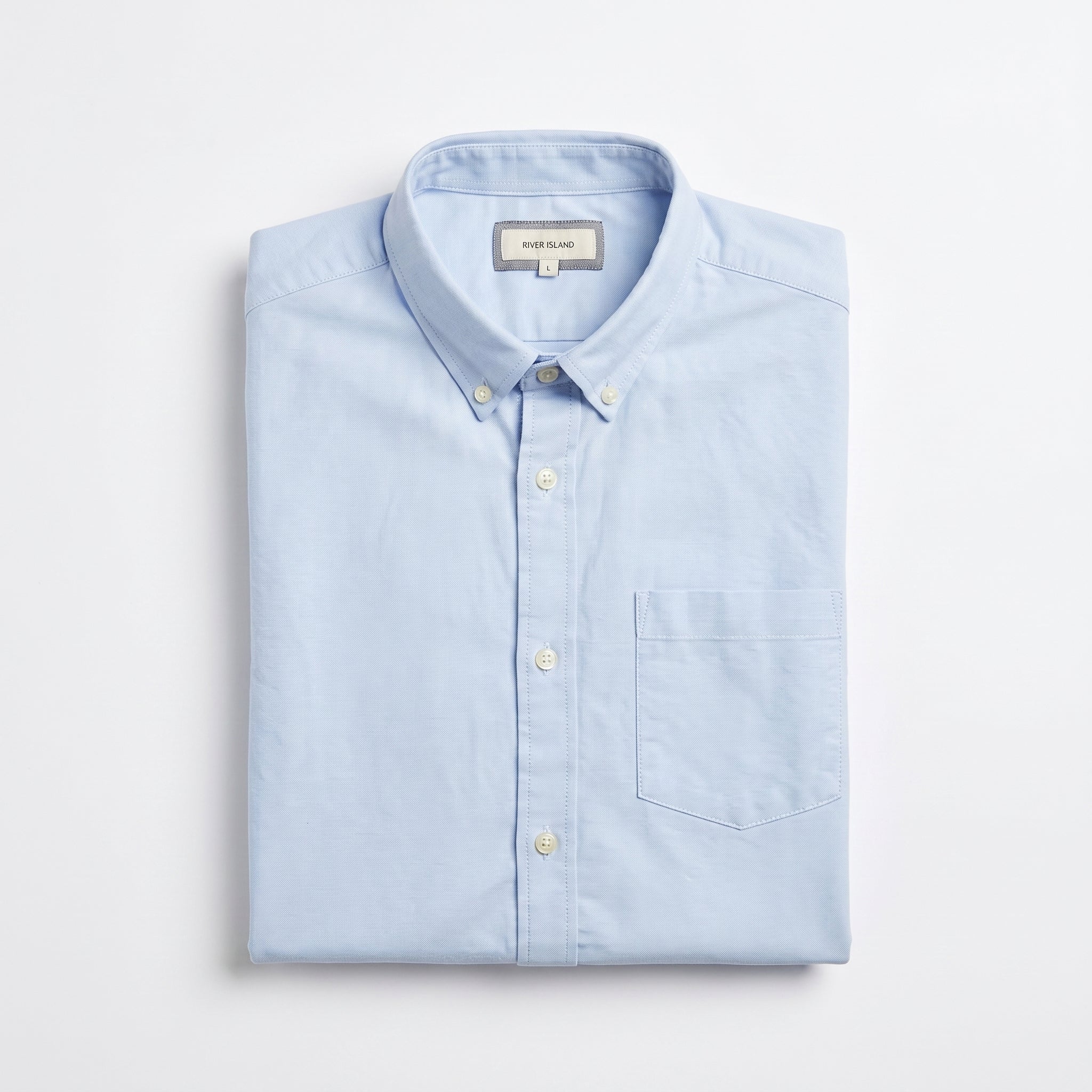 River Island Oxford Long Sleeve Shirt — Sky Blue