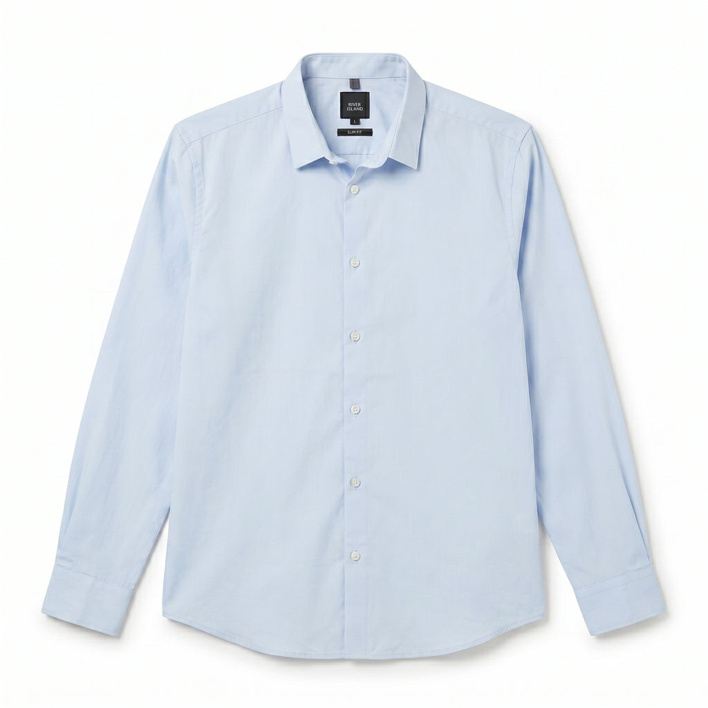 River Island Men's Light Blue Slim Fit Shirt