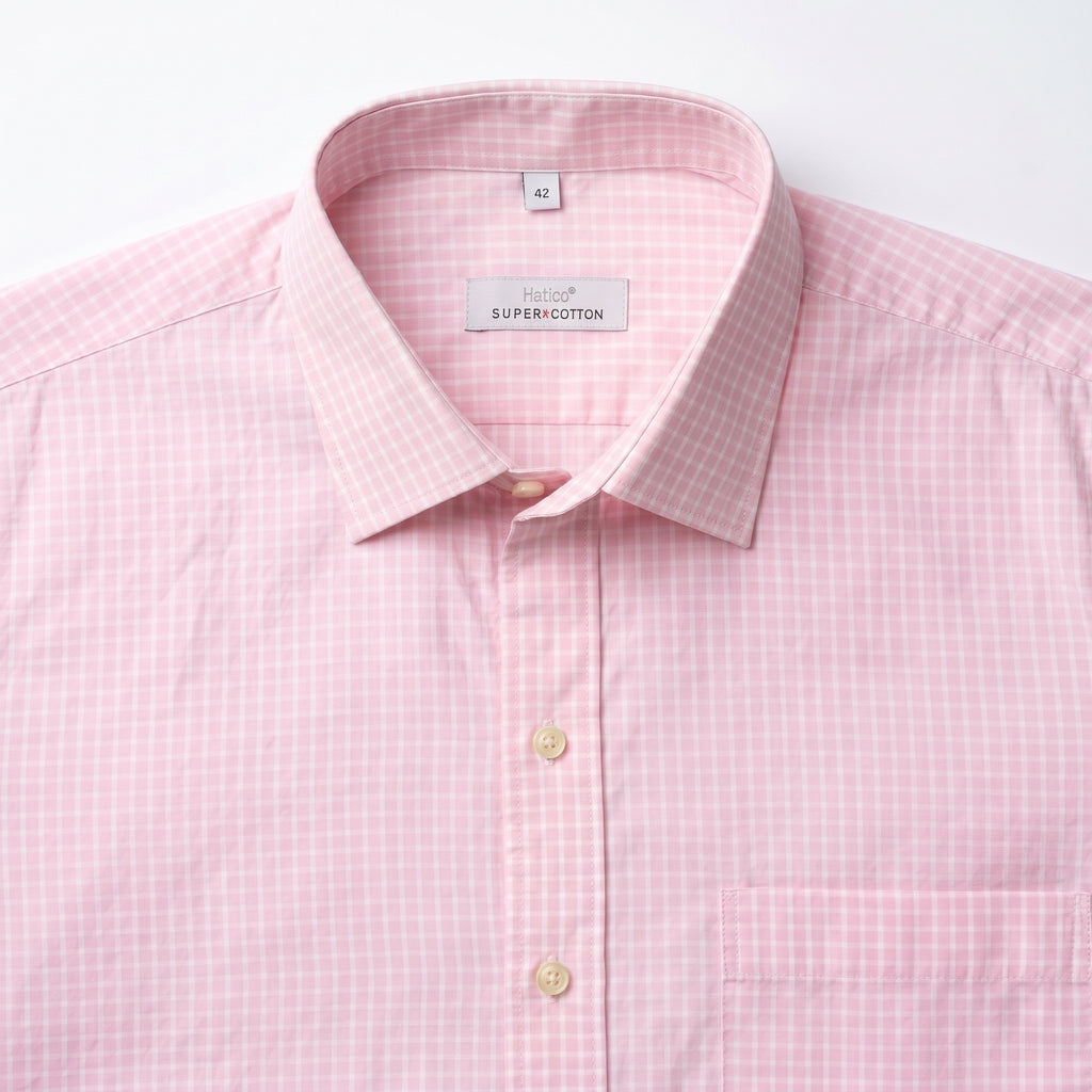 Hatico Super Cotton Pink Checked Shirt