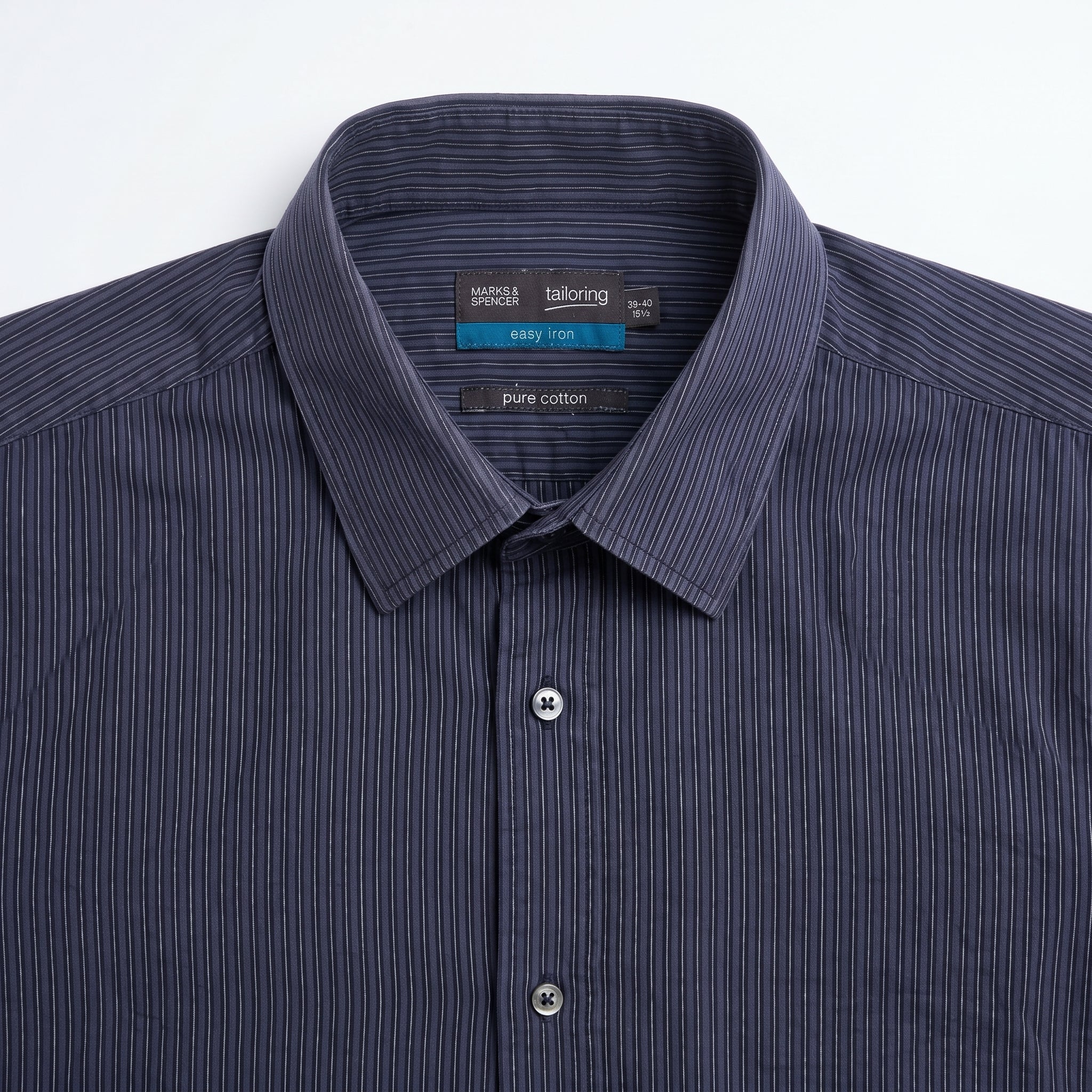 Marks & Spencer Long Sleeve Shirt — Navy Pinstripe
