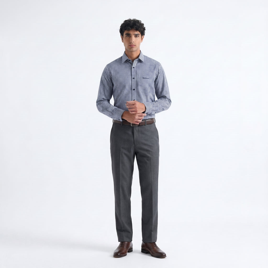 Pierre Cardin Men's Blue Gingham Regular Fit Shirt