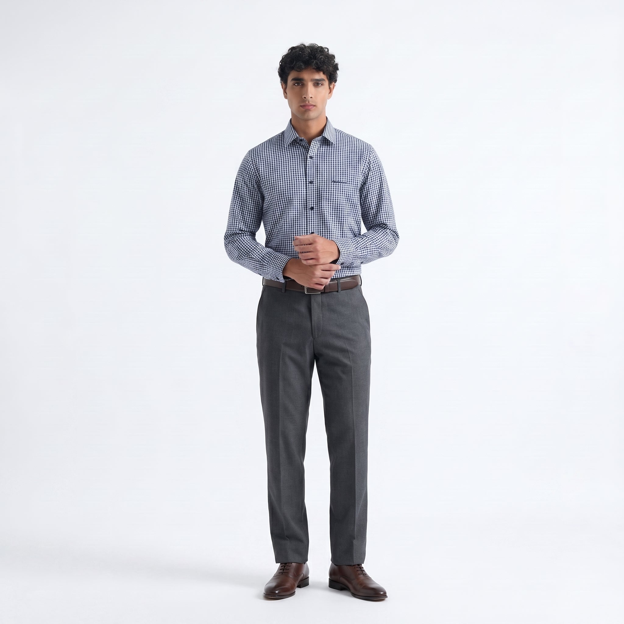 Pierre Cardin Men's Blue Gingham Regular Fit Shirt