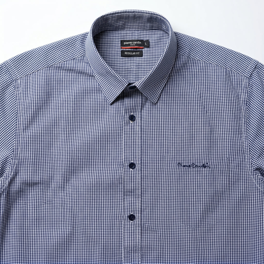 Pierre Cardin Men's Blue Gingham Regular Fit Shirt