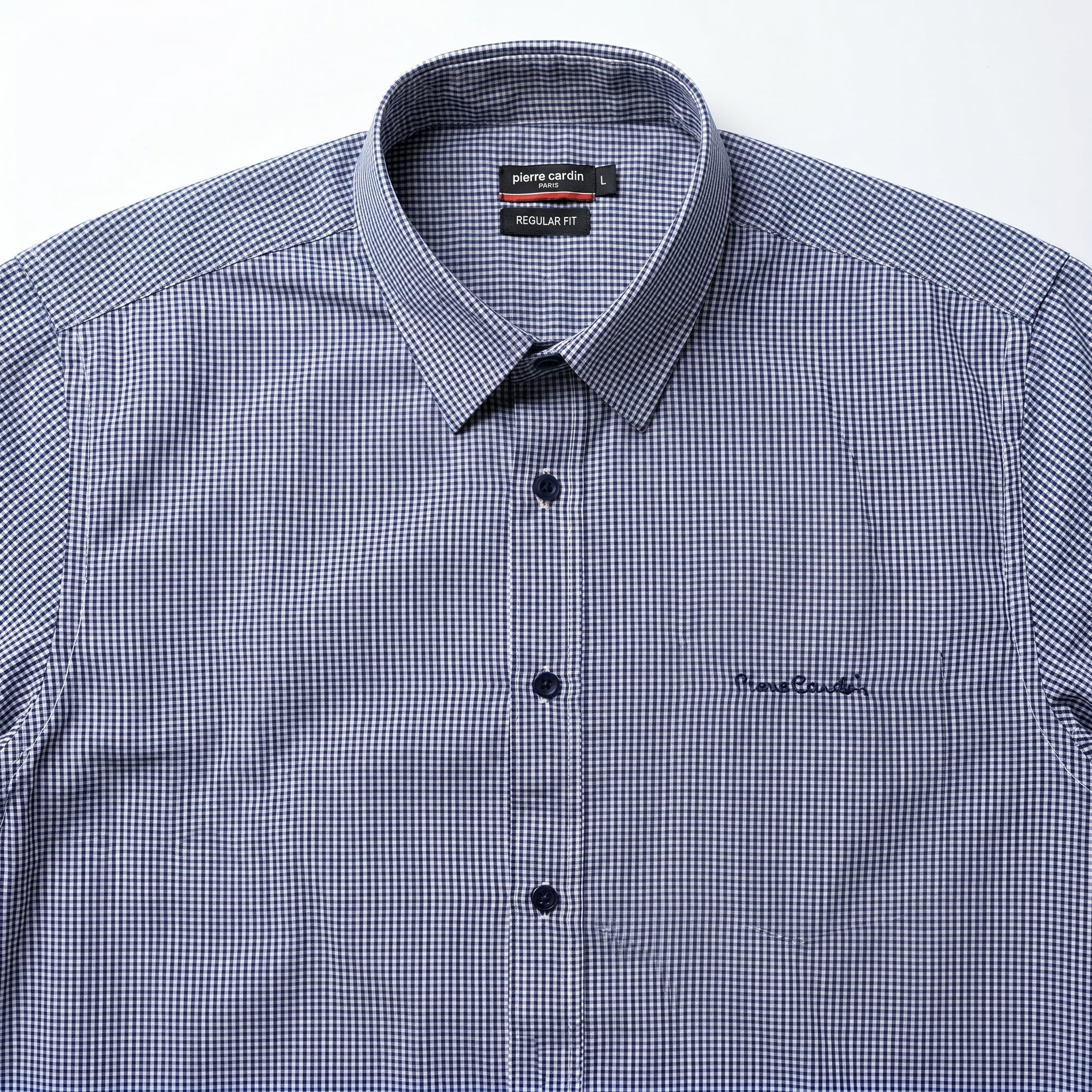 Pierre Cardin Men's Blue Gingham Regular Fit Shirt