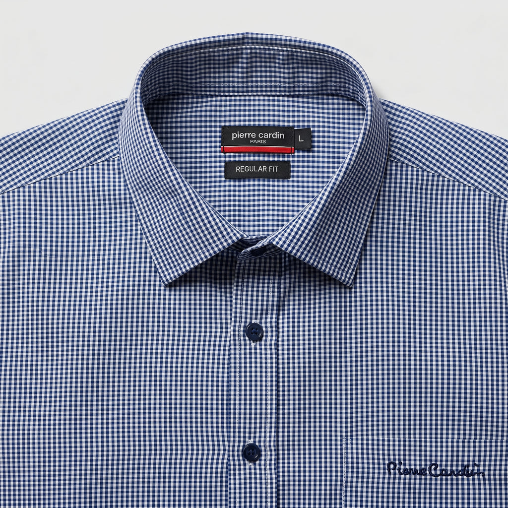Pierre Cardin Men's Blue Gingham Regular Fit Shirt