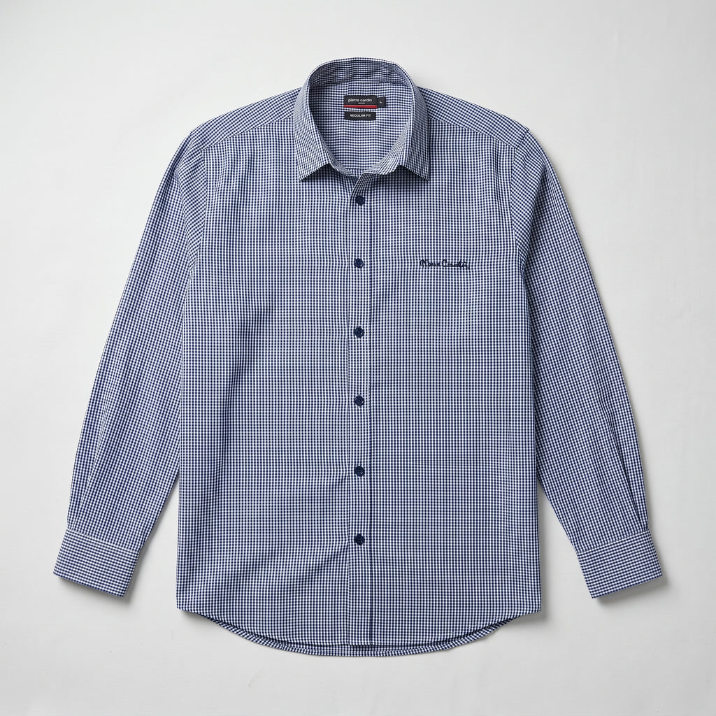 Pierre Cardin Men's Blue Gingham Regular Fit Shirt