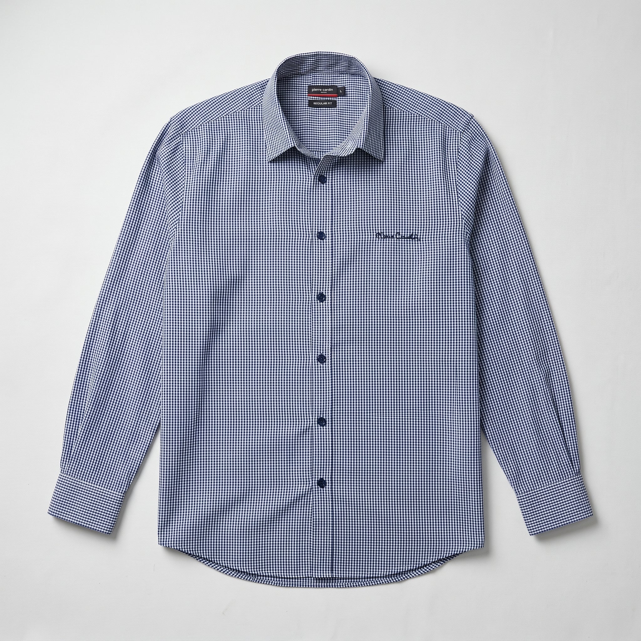 Pierre Cardin Men's Blue Gingham Regular Fit Shirt