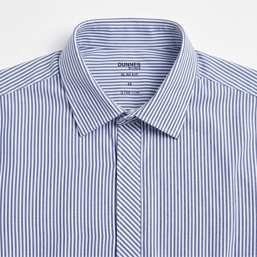 Dunnes Stores Men's Blue Striped Stretch Shirt