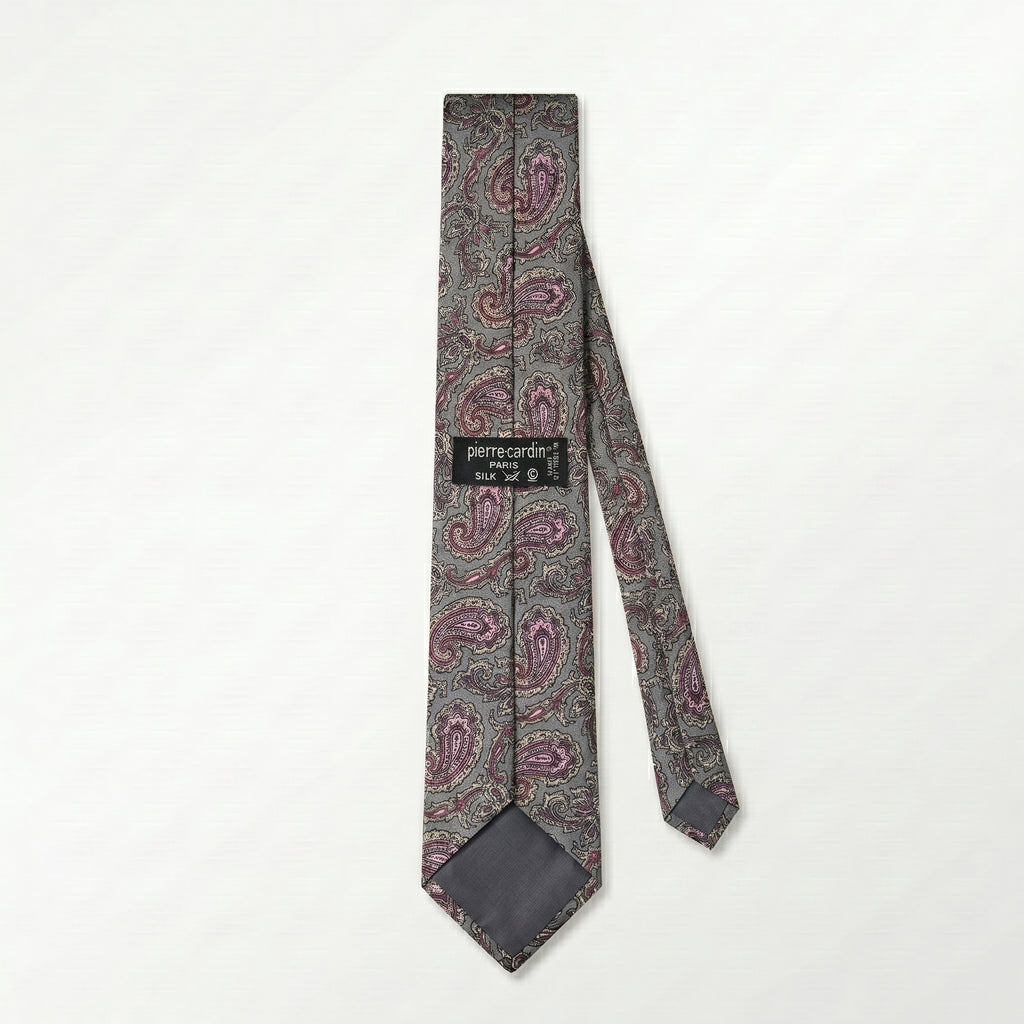 Pierre Cardin Vintage Sage Mauve Paisley Silk Tie