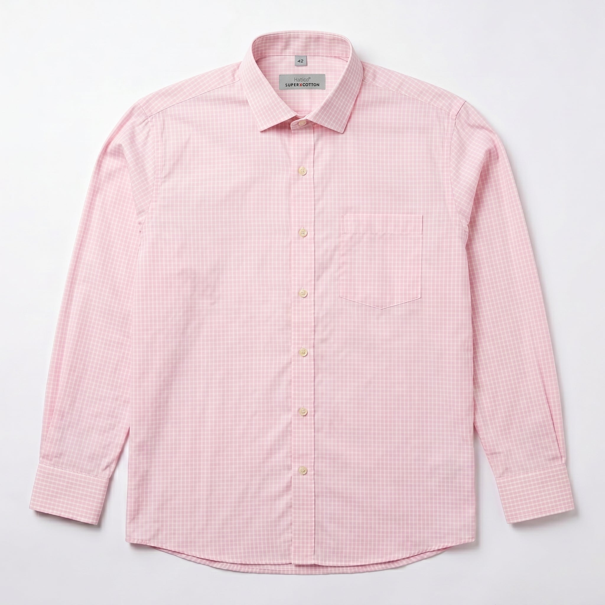 Hatico Super Cotton Pink Checked Shirt